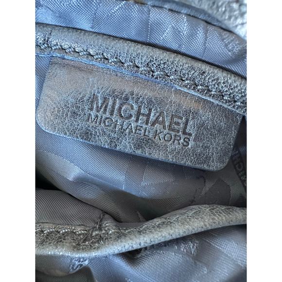 MICHAEL KORS Metallic LEATHER bag Drawstring HOBO bucket taupe chain shoulder - Picture 12 of 16